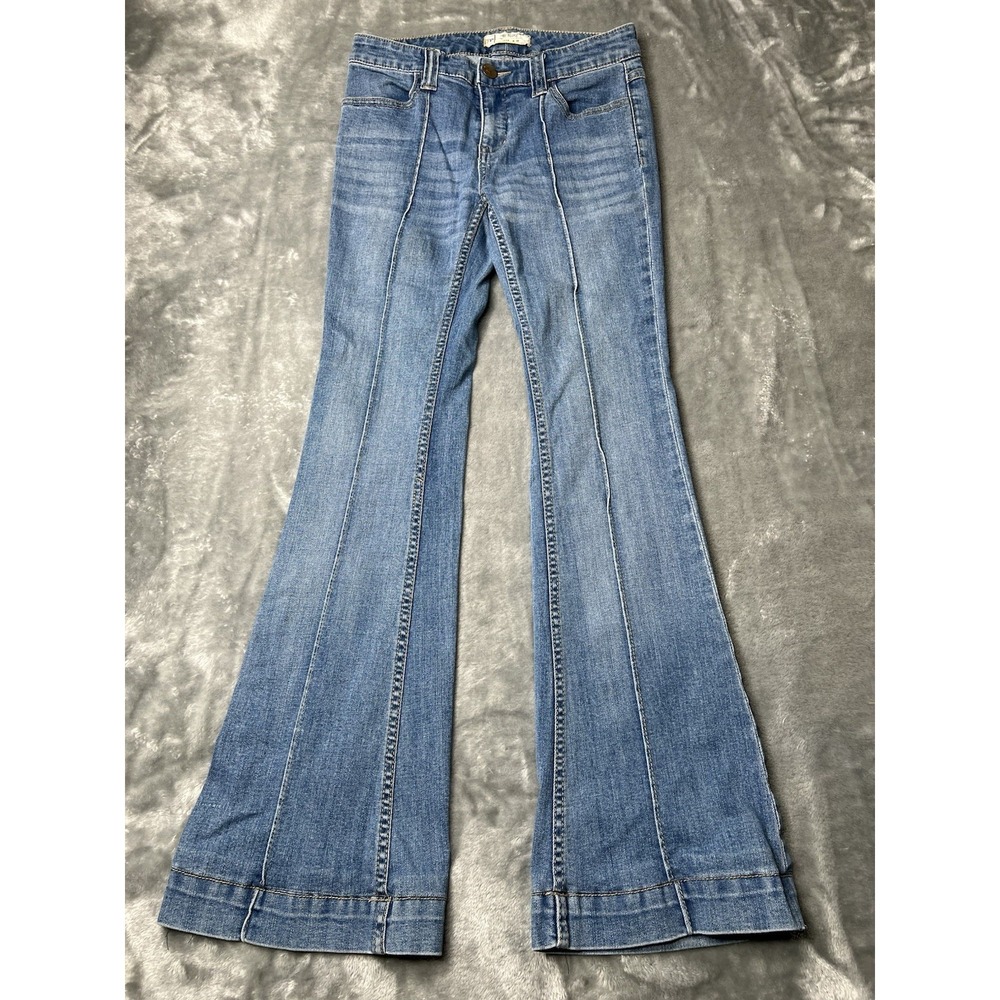 Free People Jeans Women Size 26x29 Retro Le Disco Boho Rainbow Pocket Flare - Picture 1 of 10